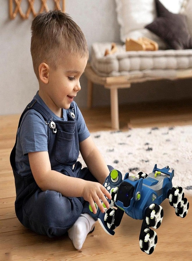 Junona 8-Wheel Stunt RC Robot Dog | 2.4GHz Remote-Controlled Pet with Drift Wheels, 360° Rotation, LED Eyes & Smoke Effect | Interactive Robotic Toy for Kids Rechargeable RC Stunt Dog (Blue) - Image 3